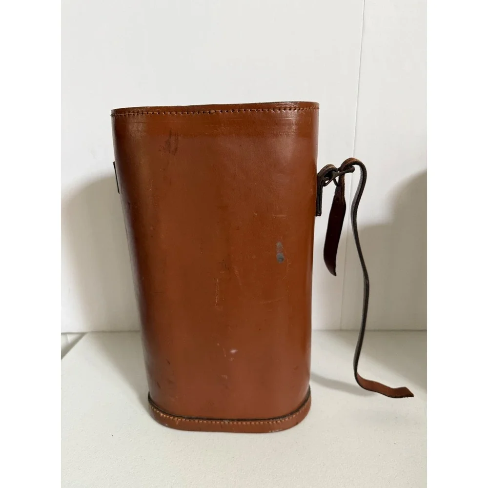 Vintage Thermos Aluminum Ribbed Flask Set Vacuum with Brown Leather Carry Case